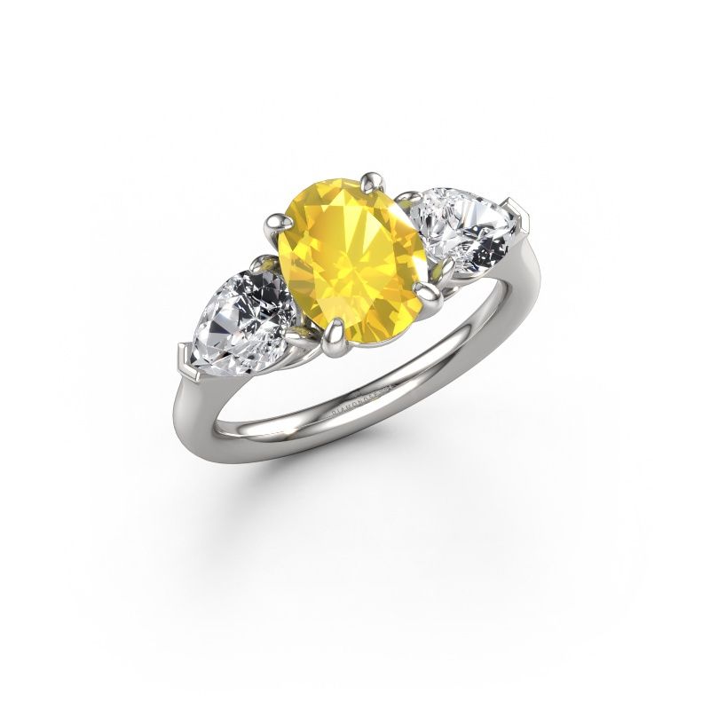 Verlovingsring Carma OVL 950 platina gele saffier 9x7 mm