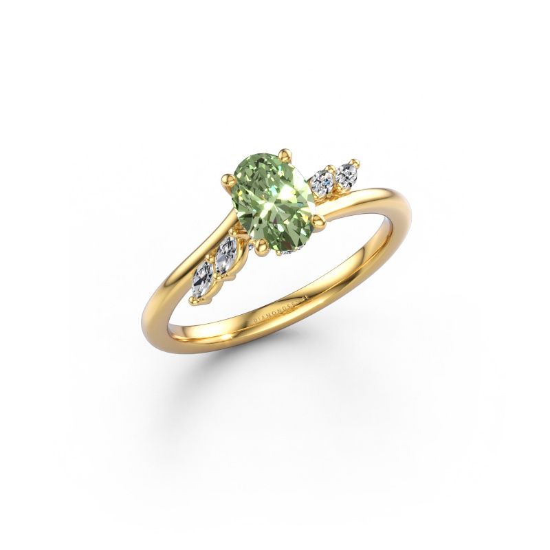 Engagement ring Rosalee OVL 585 gold green lab grown diamond 7x5 mm