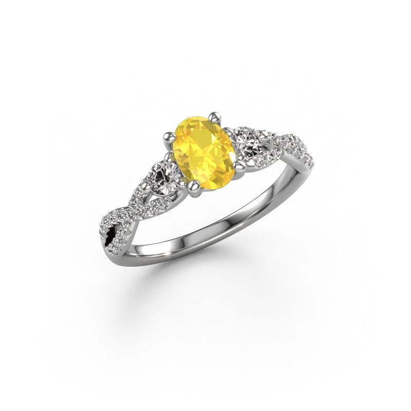 Verlovingsring Marilou OVL 585 witgoud gele saffier 7,5x5,5 mm