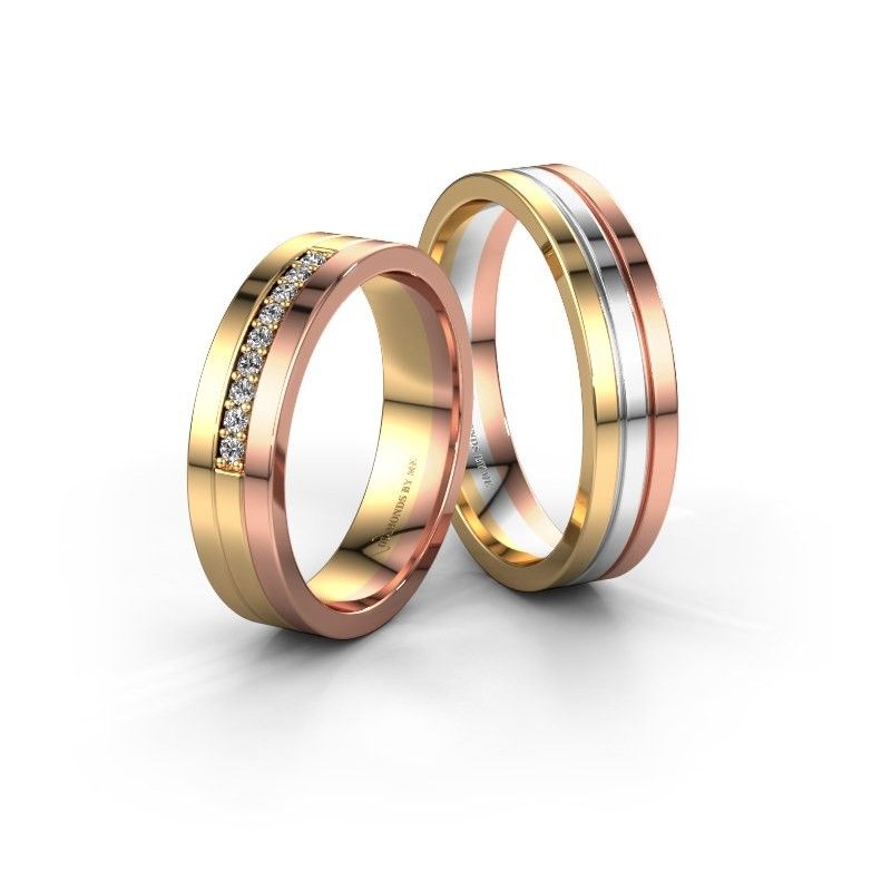Image of Wedding rings set WH0413LM15AP ±5x1.7 mm 14 Carat white gold diamond 0.012 crt