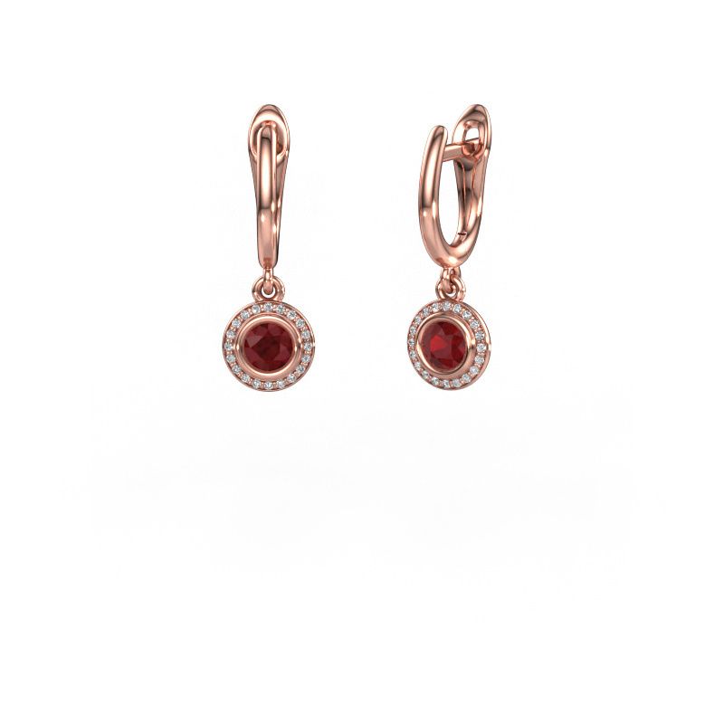 Drop earrings Noud RND 585 rose gold ruby 4 mm