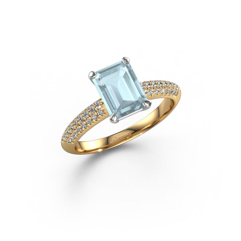 Verlovingsring Morane EME 585 goud aquamarijn 8x6 mm
