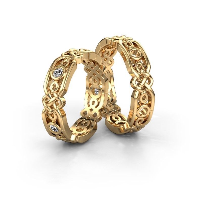 Image of Wedding rings set WHR001LM ±5x2 mm 14 Carat white gold diamond 0.06 crt