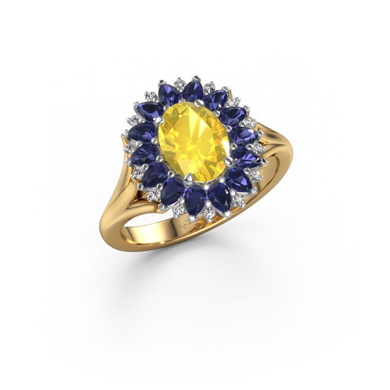 Verlovingsring Lidia 585 goud gele saffier 8x6 mm