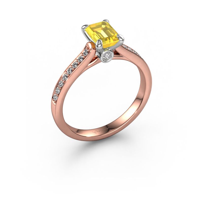 Engagement ring Valorie eme 2 585 rose gold yellow sapphire 6.5x4.5 mm