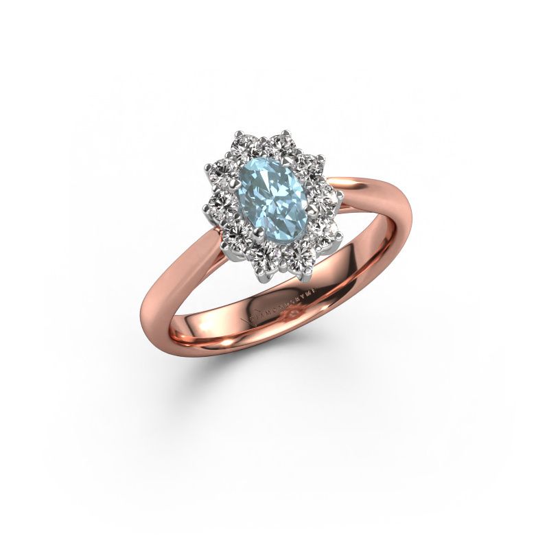 Verlovingsring Leesa 1 585 rosé goud blauwe lab grown diamant 6x4 mm