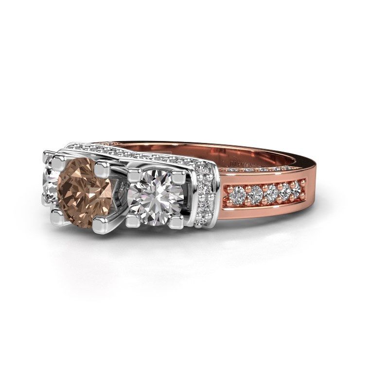 Afbeelding van Verlovingsring Phileine 585 rosé goud bruine diamant 1.495 crt