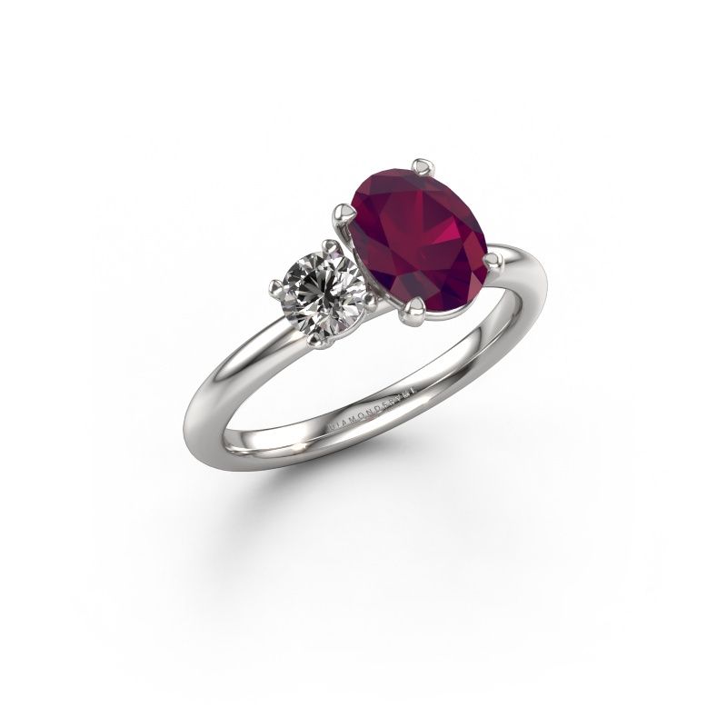 Verlovingsring Toi et Moi OVL-RND 950 platina rhodoliet 8x6 mm