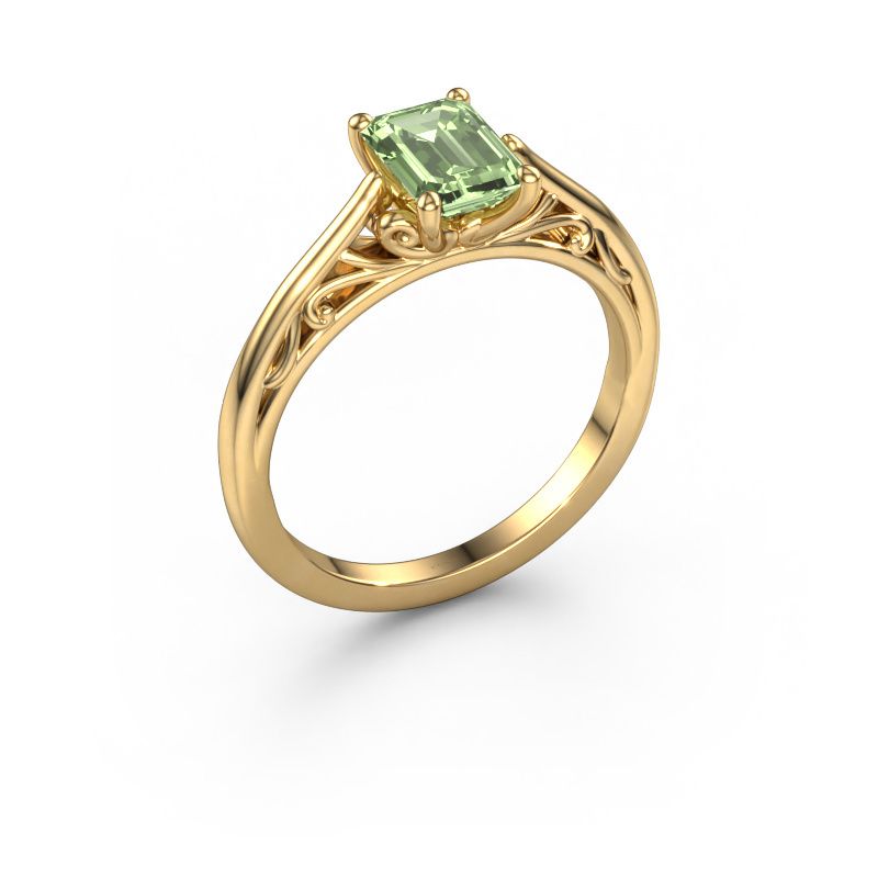 Engagement ring Shannon eme 585 gold green lab grown diamond 7x5 mm