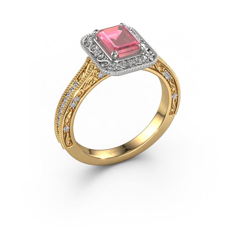 Anillo de compromiso Alice EME 585 oro turmalina rosa 7x5 mm
