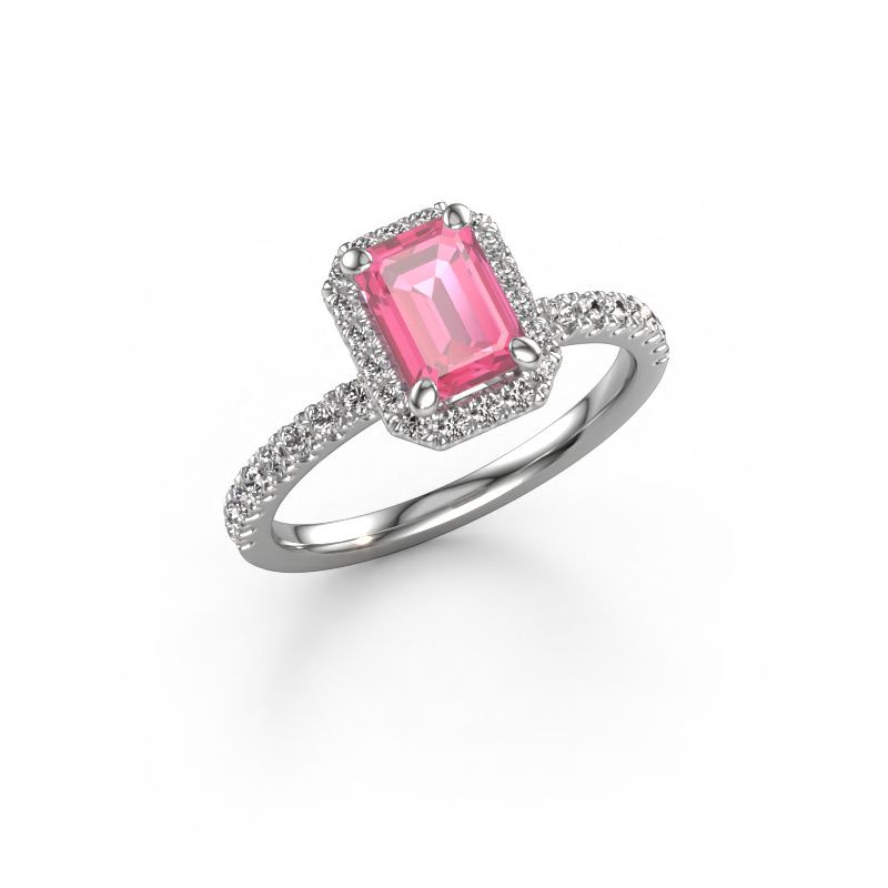 Engagement ring Miranda EME 585 white gold pink sapphire 7x5 mm