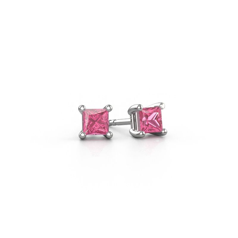 Oorstekers Sam square 950 platina roze saffier 4 mm