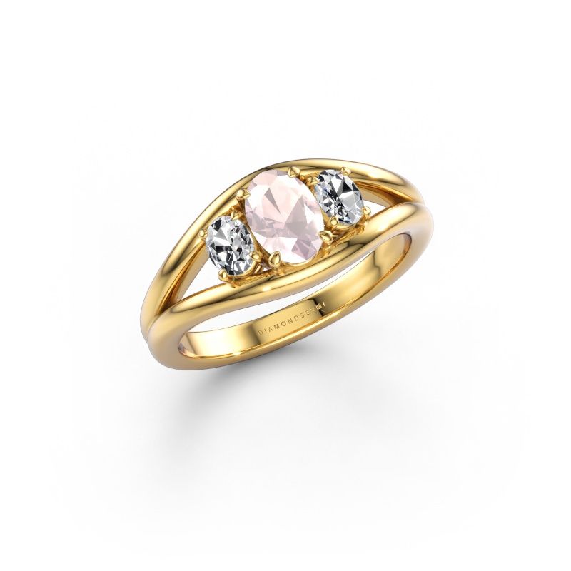 Anello Cassie OVL 585 oro morganite champagne 6.5x4.5 mm