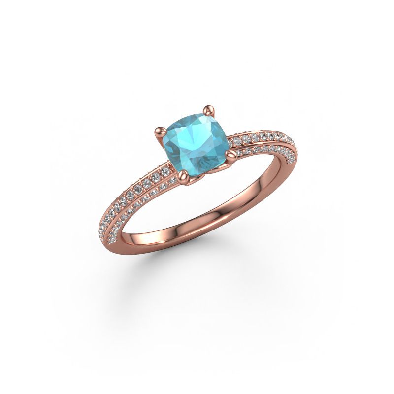 Bague de fiançailles Elenore cus 585 or rose topaze bleue 5.5 mm
