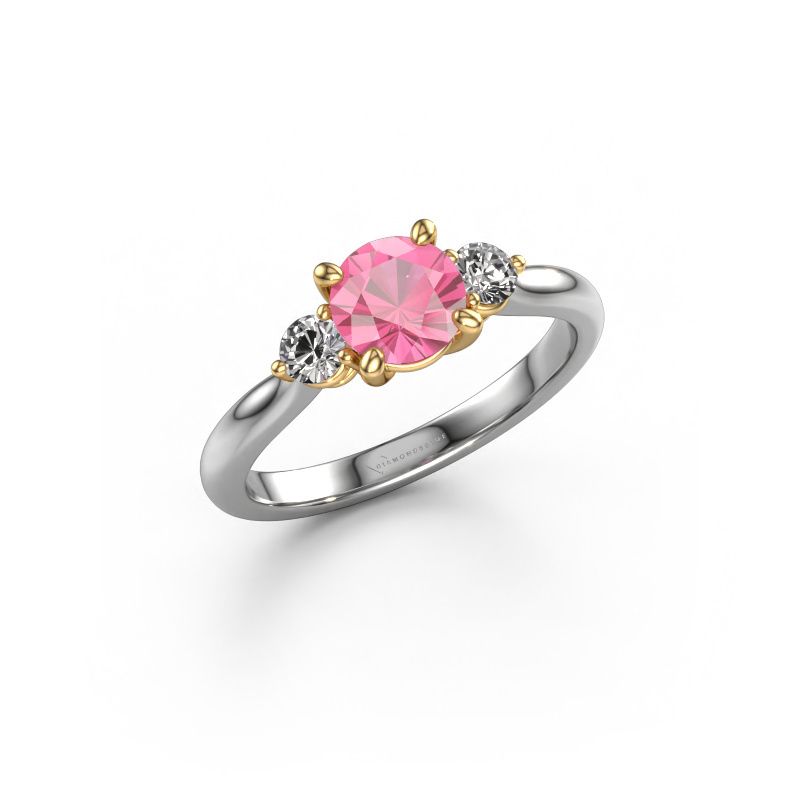 Bague de fiançailles Lieselot RND 585 or blanc saphir rose 6.5 mm