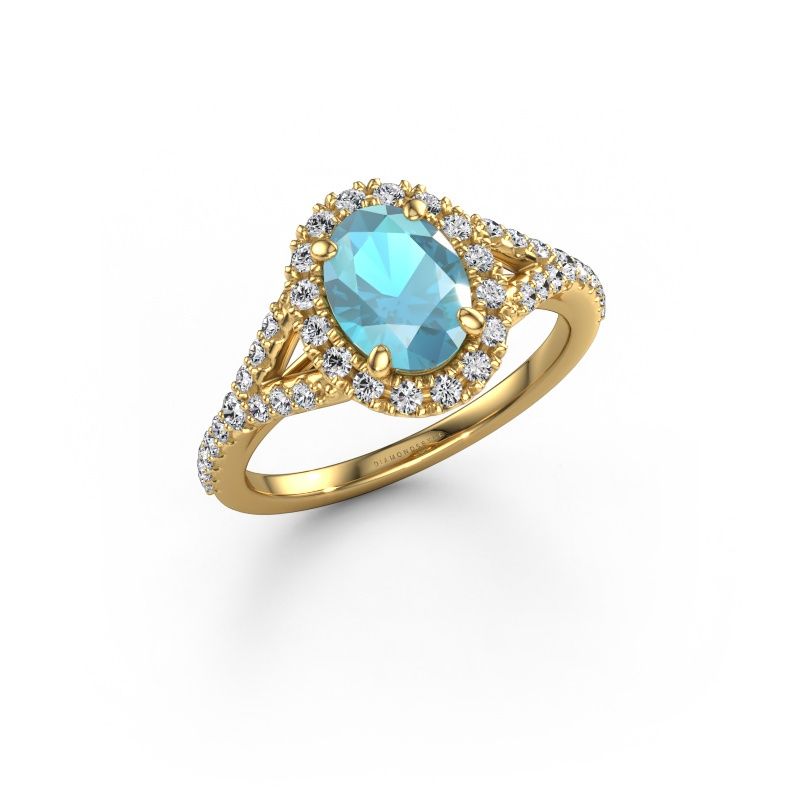 Bague de fiançailles Kimber OVL 585 or jaune topaze bleue 8x6 mm