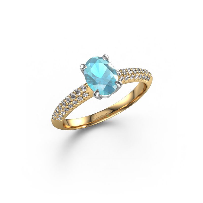 Bague de fiançailles Morane OVL 585 or jaune topaze bleue 7,5x5,5 mm