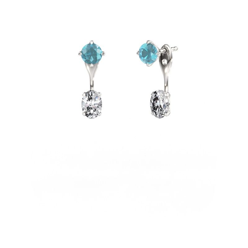 Drop earrings Kate RND-OVL 585 white gold blue topaz 5 mm