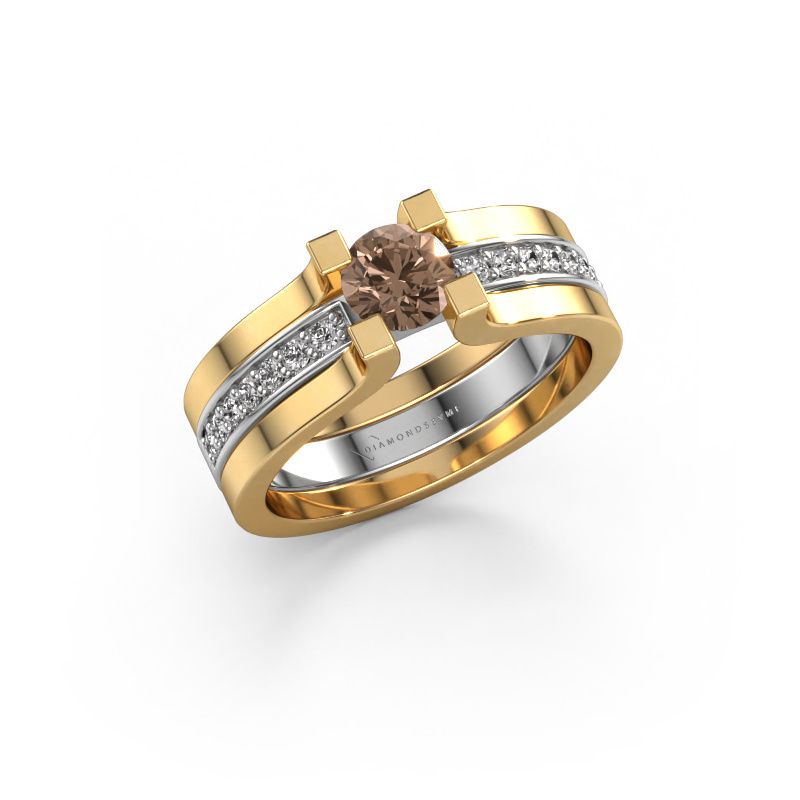 Bague de fiançailles Myrthe 585 or blanc diamant brun 0.668 crt