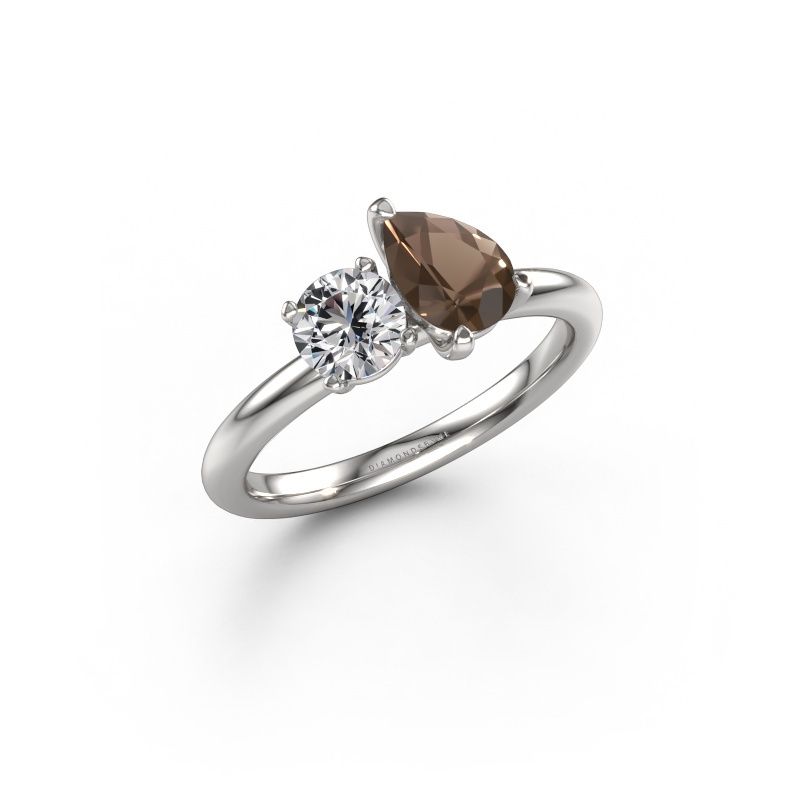 Bague de fiançailles Toi et Moi PER-RND 950 platine quartz fumé 7x5 mm