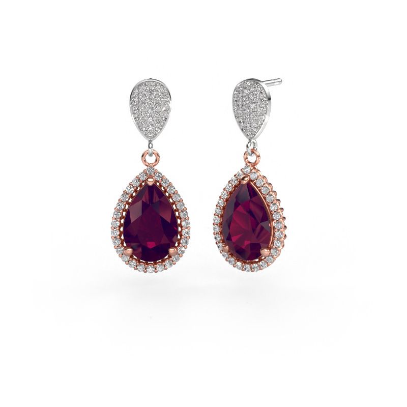 Oorhangers Tilly per 2 585 rosé goud rhodoliet 12x8 mm