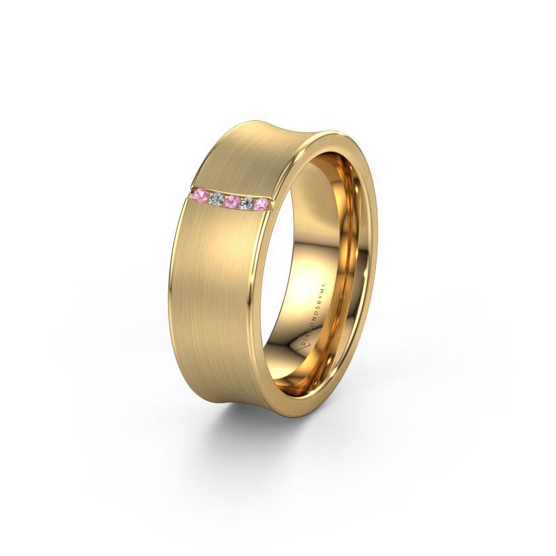 Trouwring WH2021B 585 goud roze saffier ±7x2 mm