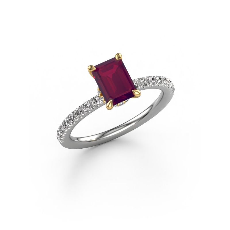Bague de fiançailles Crystal EME 4 585 or blanc rhodolite 7x5 mm