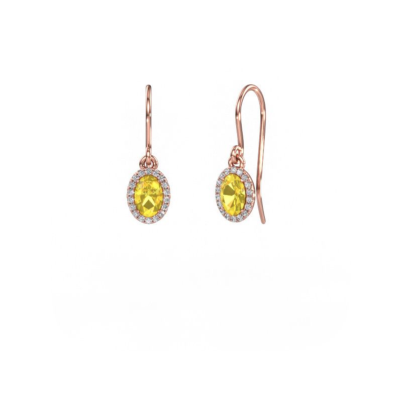 Pendants d'oreilles Seline ovl 585 or rose saphir jaune 6x4 mm