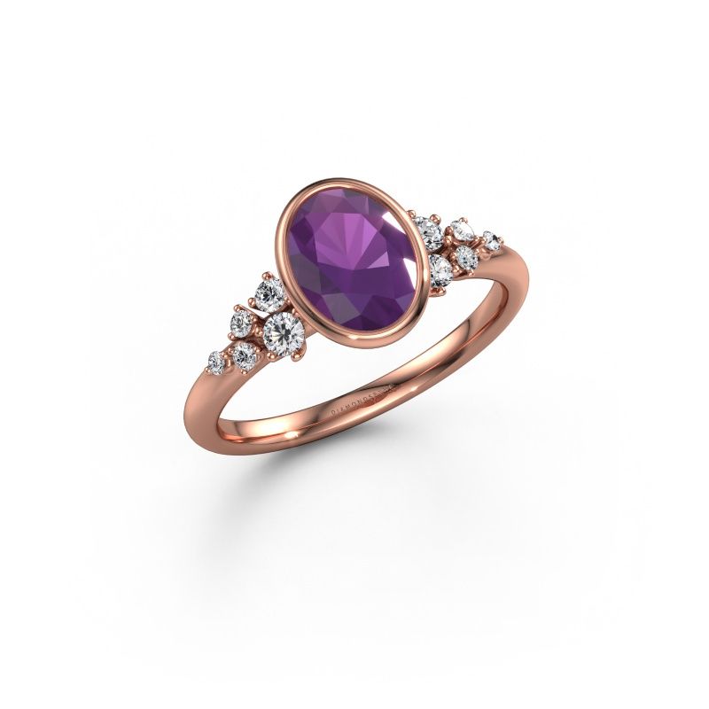 Bague de fiançailles Aliyah OVL 585 or rose améthyste 8x6 mm