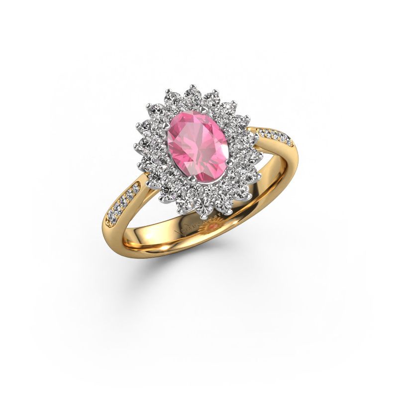 Bague de fiançailles Alina 2 585 or jaune saphir rose 7x5 mm