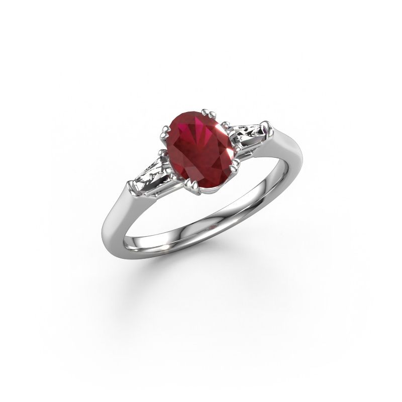 Engagement ring Indy OVL 950 platinum ruby 8x6 mm