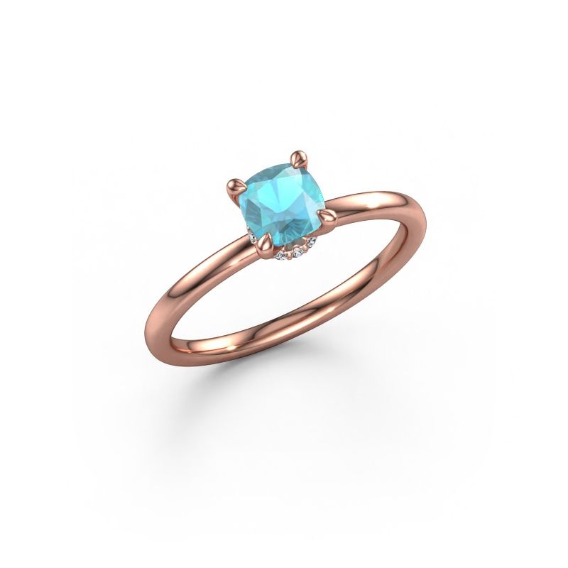 Verlovingsring Crystal CUS 3 585 rosé goud blauw topaas 5 mm