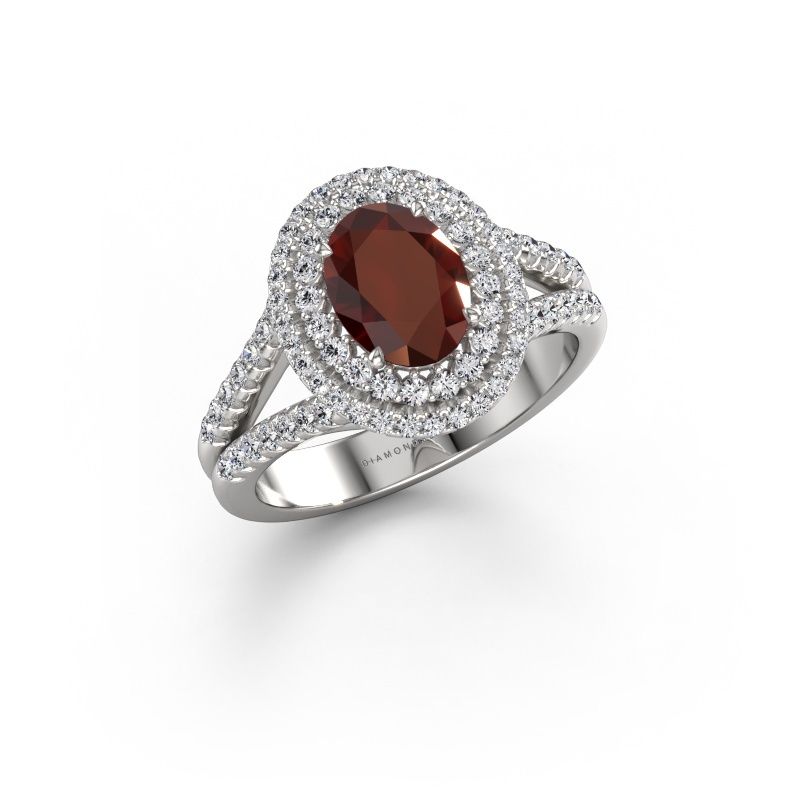 Verlovingsring Elvie OVL 585 witgoud granaat 8x6 mm
