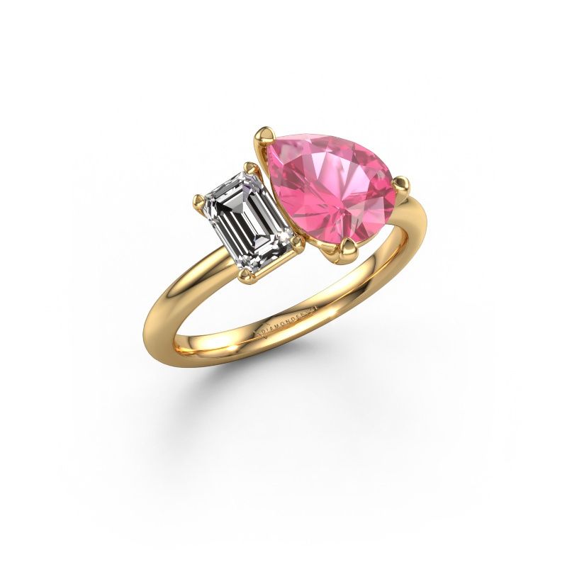 Bague de fiançailles Toi et Moi PER-EME 585 or jaune saphir rose 9x7 mm