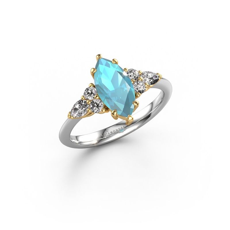 Bague de fiançailles Melani MRQ 585 or blanc topaze bleue 11x5.5 mm