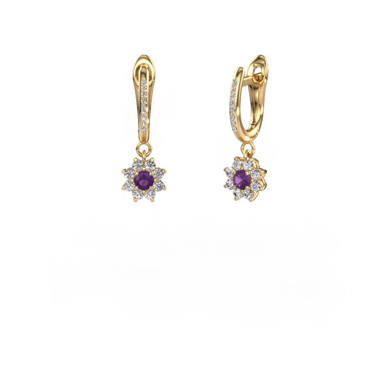 Drop earrings Camille 2 585 gold amethyst 3 mm