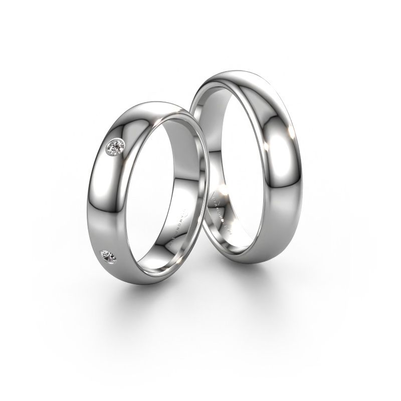 Wedding rings set WH0104LM35BP ±5x2 mm 14 Carat white gold diamond 0.045 crt