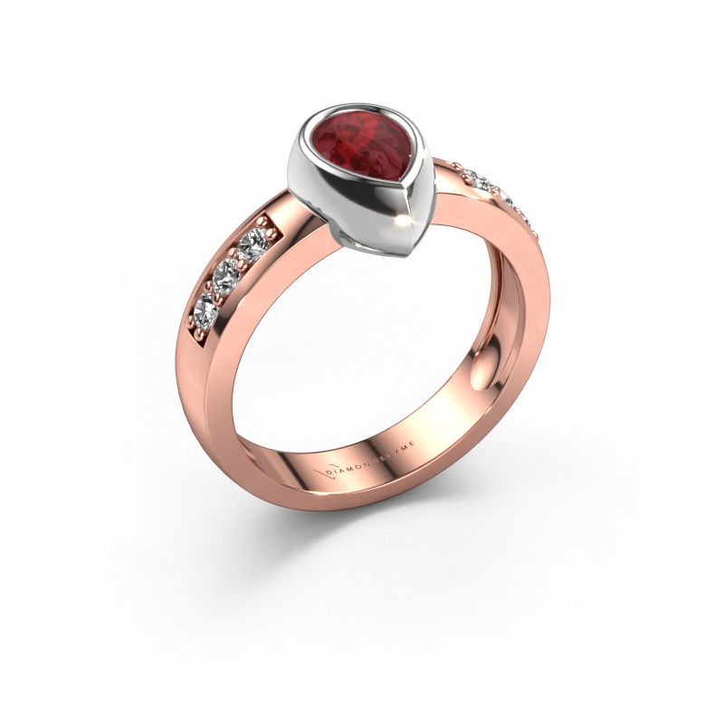 Ring Charlotte Pear 585 rosé goud robijn 8x5 mm