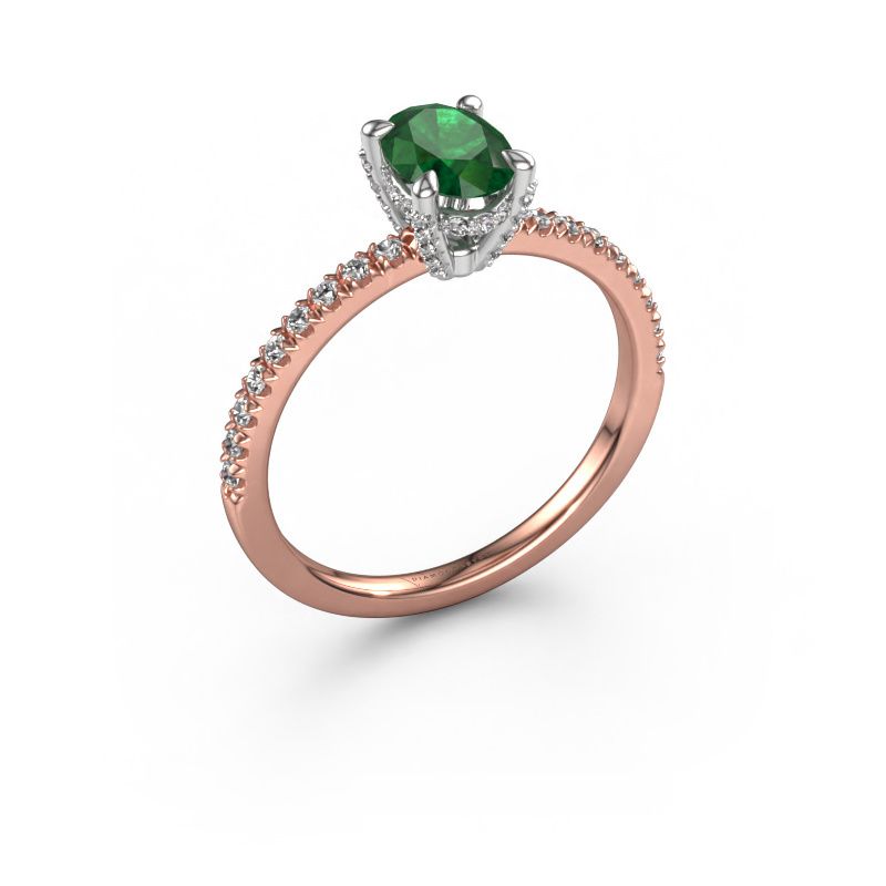 Verlovingsring Saskia 1 OVL 585 rosé goud smaragd 7x5 mm