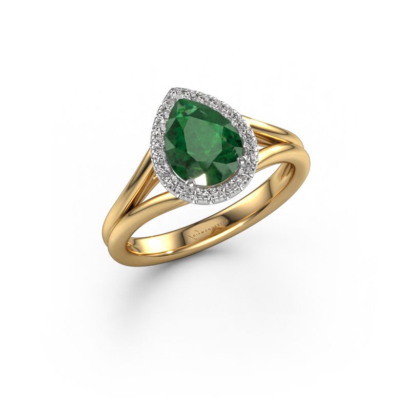 Verlovingsring Verla pear 1 585 goud smaragd 8x6 mm
