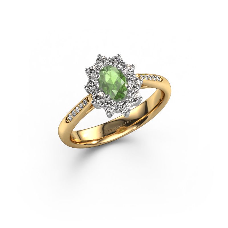 Verlovingsring Leesa 2 585 goud toermalijn groen 6x4 mm