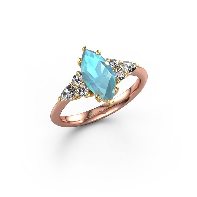 Bague de fiançailles Melani MRQ 585 or rose topaze bleue 11x5.5 mm
