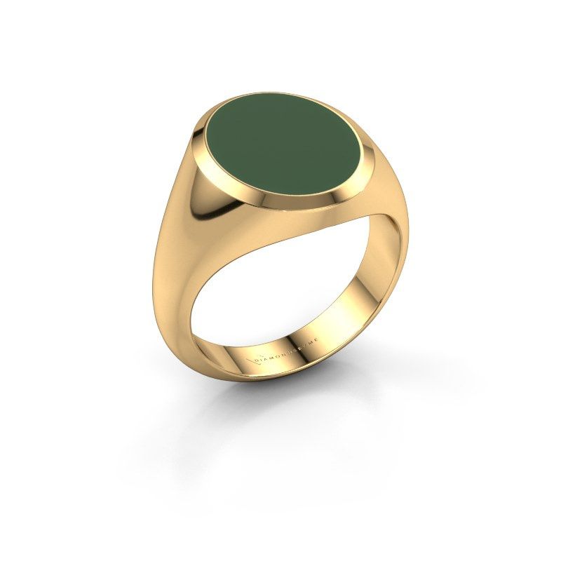 Afbeelding van Zegelring Herman 4<br/>585 goud<br/>groene emaille 15x12 mm