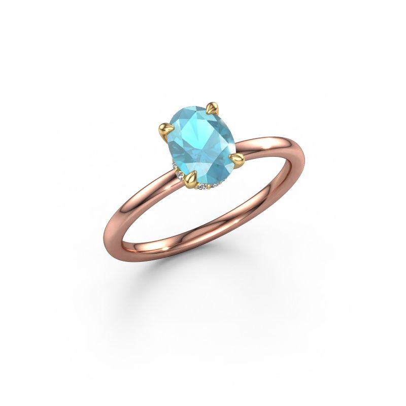 Engagement ring Crystal OVL 3 585 rose gold blue topaz 7,5x5,5 mm