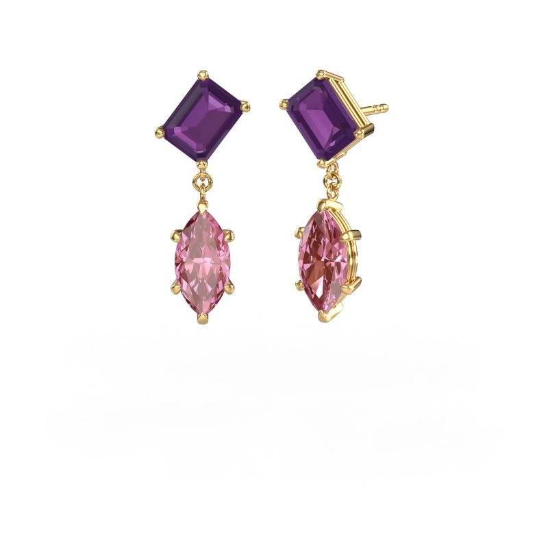 Pendants d'oreilles Toi et Moi EME MRQ 585 or jaune améthyste 8x6 mm