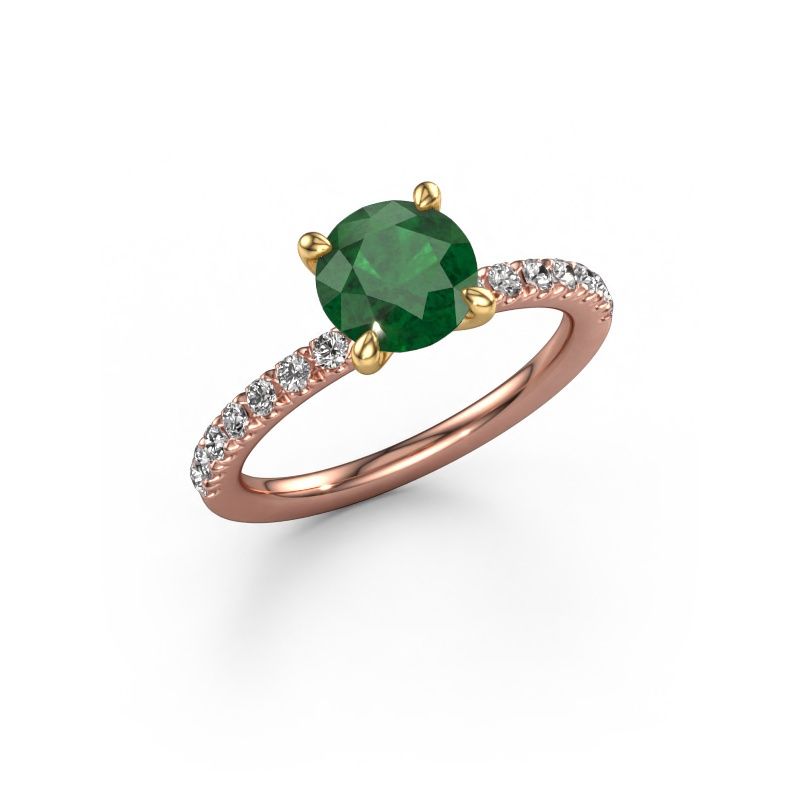 Bague de fiançailles Crystal RND 2 585 or rose emeraude 7 mm