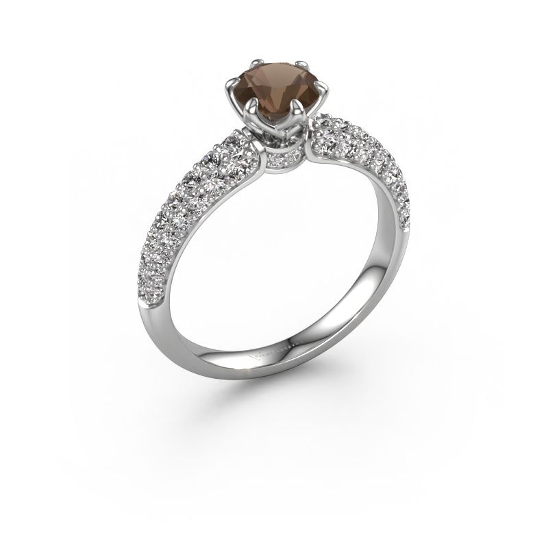 Engagement ring Meryl 585 white gold smokey quartz 5.7 mm