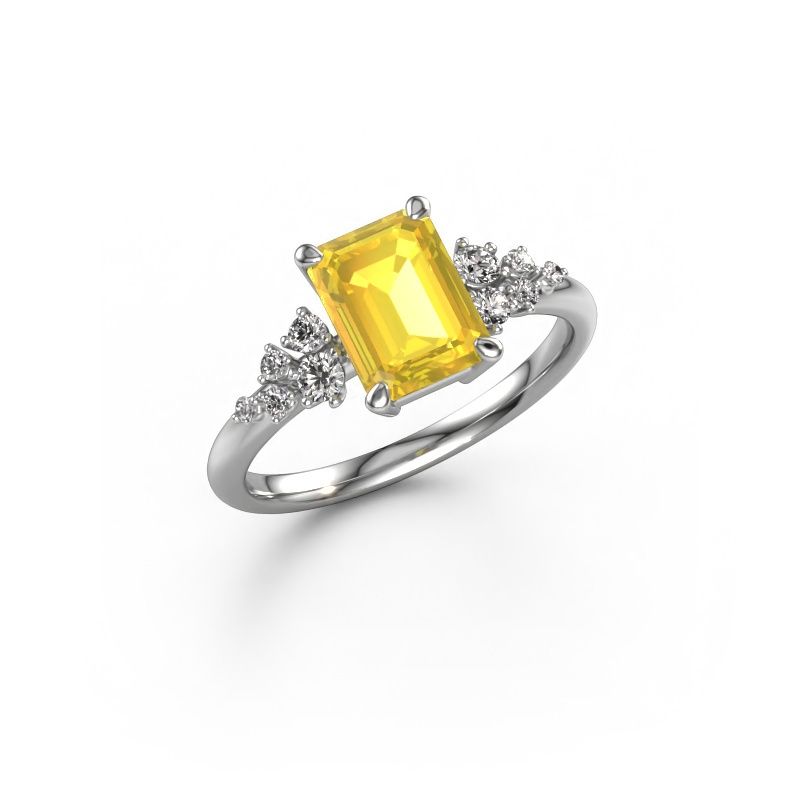 Verlovingsring Royce EME 950 platina gele saffier 8x6 mm