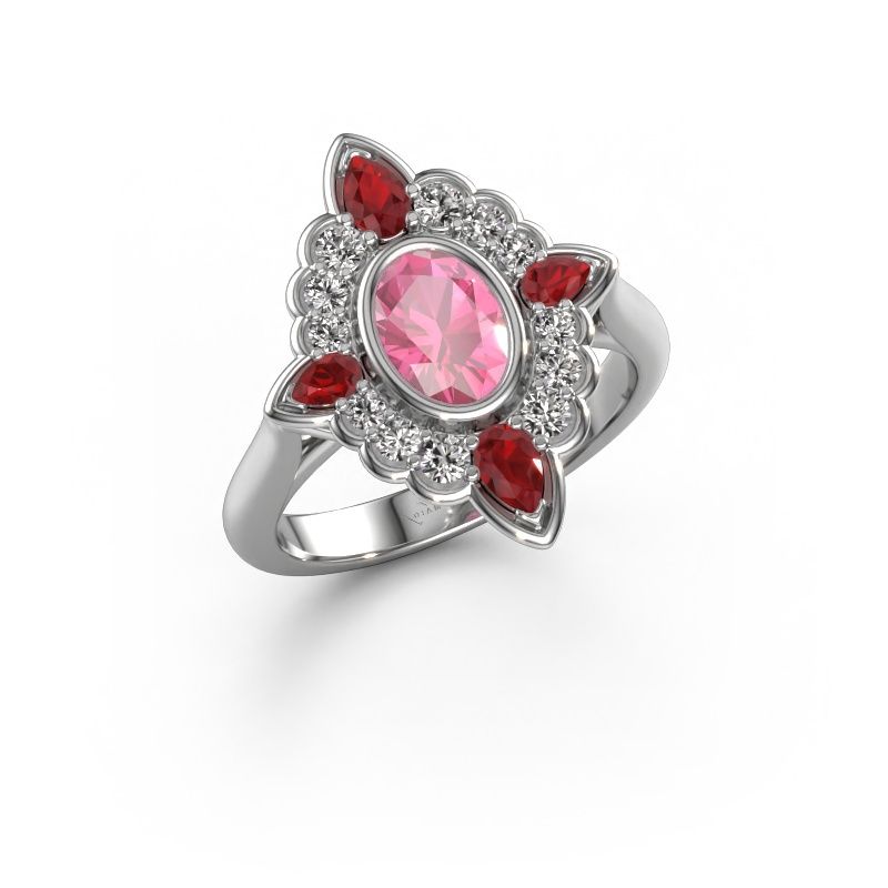 Engagement ring Door 585 white gold pink sapphire 7x5 mm