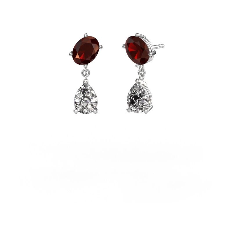 Boucles d'oreilles Toi et Moi OVL-PER 585 or blanc grenat 8x6 mm